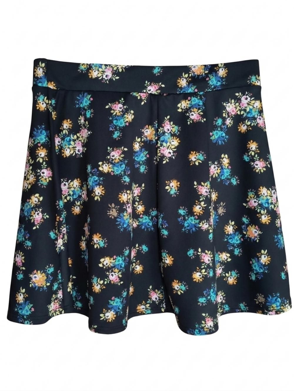 Charlotte Russe Black Skater Skirt with Floral Print